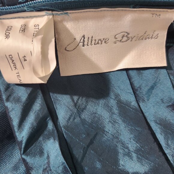 Allure Women's Size 14 Teal Strapless A-Line Appliques Taffeta Prom Dress Formal - Picture 14 of 14